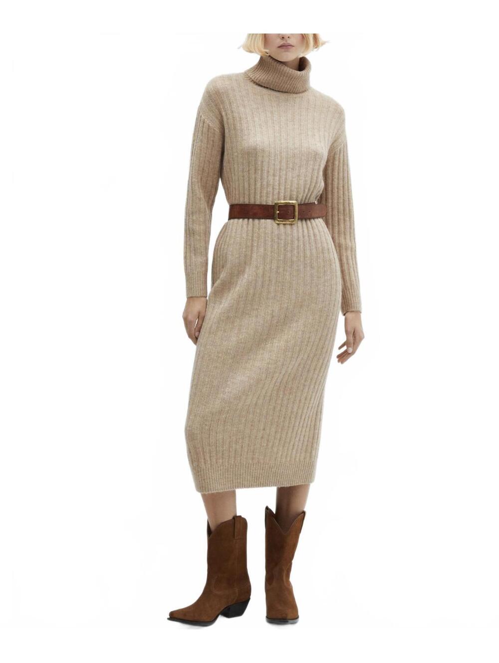 Mango Ribbed Turtleneck Dress Taldorin Light/Pastel Grey Tan NWT Size 2/XS
